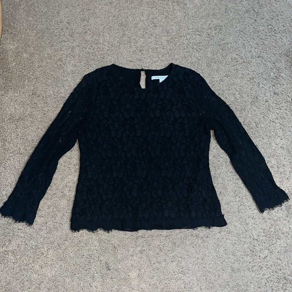 Diane Von Furstenberg Brielle Floral Lace Sheer Long Sleeve Blouse Black 12 - Picture 4 of 10